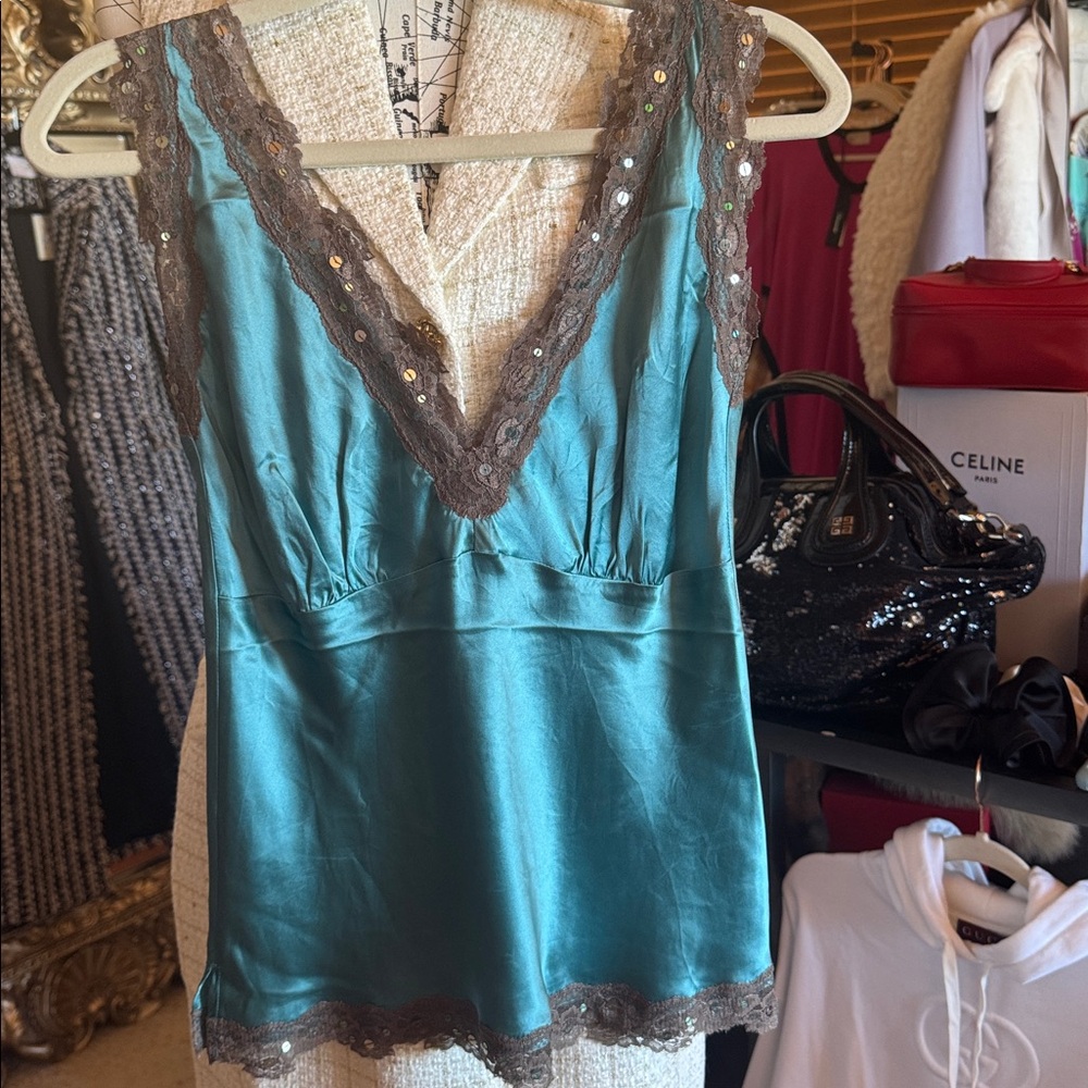 Gold Hawk Silk Cami Lace Border, Washable Silk. NWT